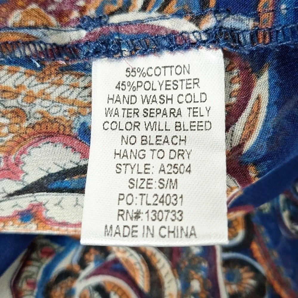 Umgee Blue Tan Bohemian 3/4 Wide Sleeve Boho Hippie Fringe Kimono Size S/M
